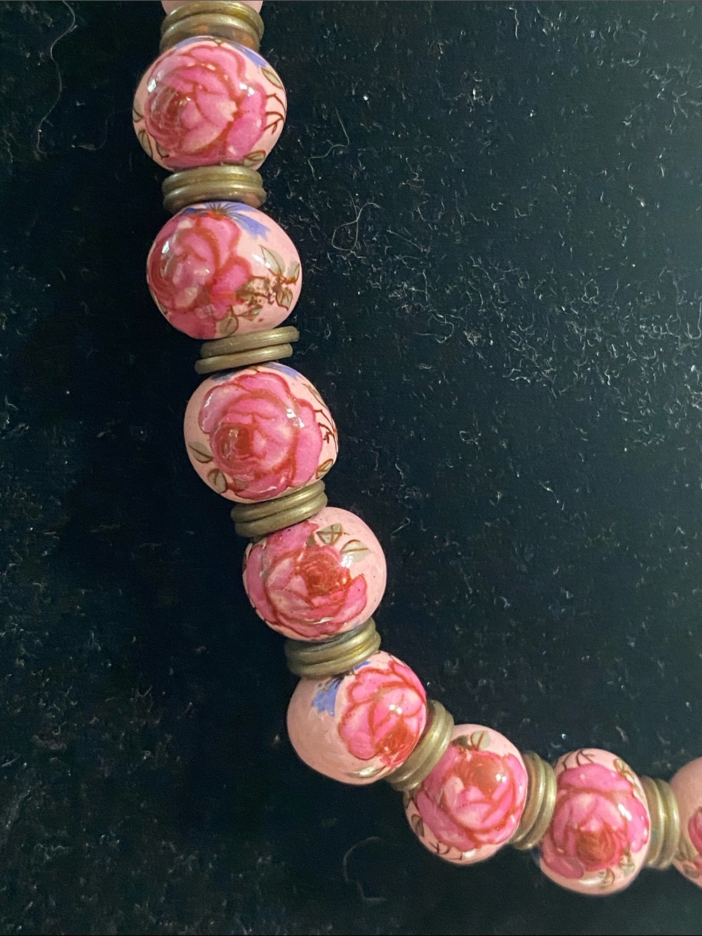 VTG Pink Porcelain Floral Bead Necklace - Picture 2 of 5